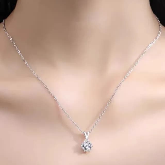 【珀緹雅】冰雪之戀1克拉雪花純銀項鍊(1克拉925純銀 冰雪之戀 雪花項鍊 莫桑鑽 水鑽 仿真鑽)