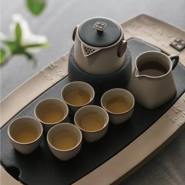 【LohasPottery 陸寶】快雪時晴茶組  潑墨效果 一壺一海六杯(陶瓷茶具  功夫茶具  品  茗杯組 茶具禮盒)