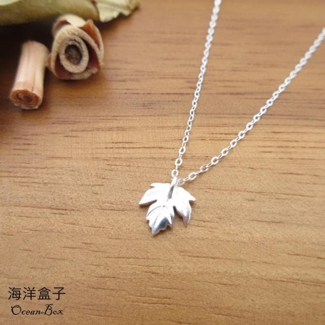 【海洋盒子】細緻清新森系楓葉999足銀純銀項鍊(女用短鍊)