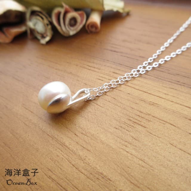 【海洋盒子】簡約優雅天然淡水珍珠999足銀純銀項鍊(女用短鍊)