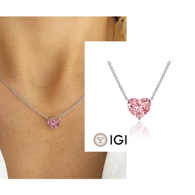 【Luster】IGI 1克拉 Fancy Intense Pink 心形 培育鑽 粉紅鑽 18K金 鑽石項鍊(禮物傳遞摯愛閃耀永恆)