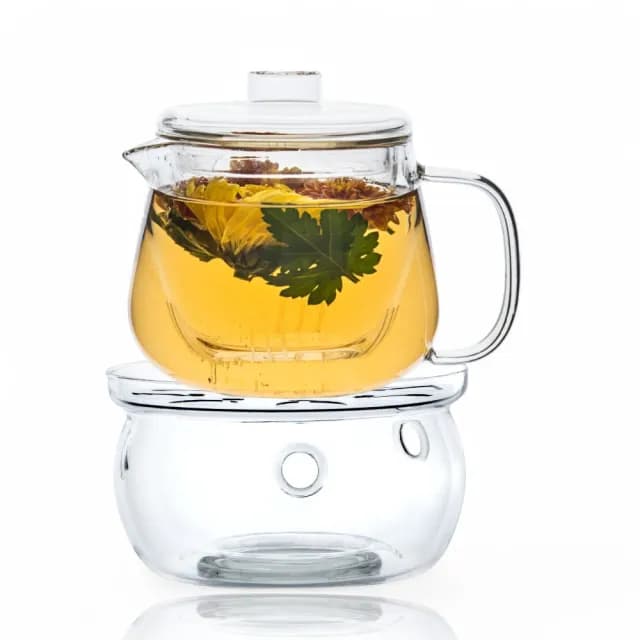 【美味好伙伴】耐熱玻璃壺 500ml + 溫茶座(花茶壺 茶壺 泡茶壺 暖茶座 茶具)