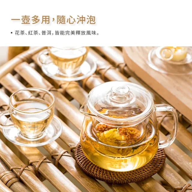 【美味好伙伴】耐熱玻璃壺 500ml + 溫茶座(花茶壺 茶壺 泡茶壺 暖茶座 茶具)