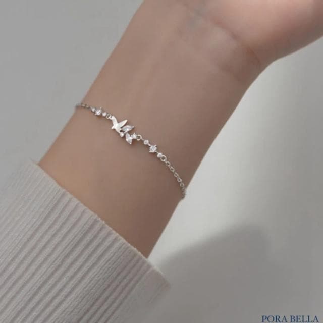 【Porabella】925純銀鋯石手鍊 蝴蝶手鏈 純銀 鋯石手鍊 生日禮物 送女友 銀飾 Bracelets