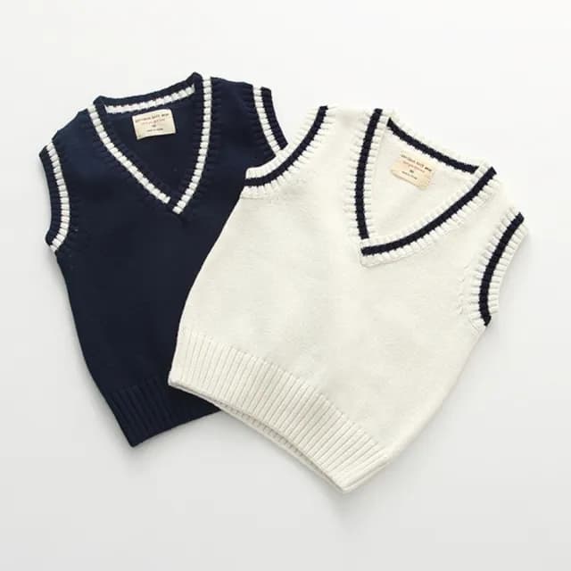【橘魔法】撞色線條大V針織背心(毛衣 外搭 內搭 大童 中性款 男童 女童 兒童 童裝)