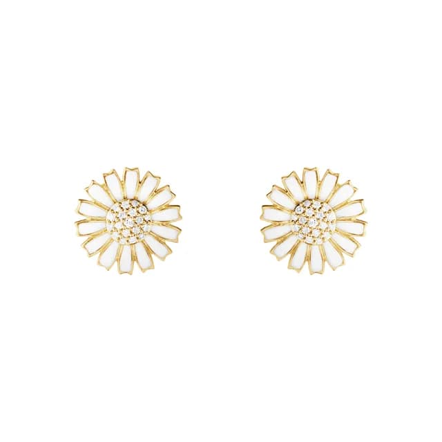 【Georg Jensen 官方旗艦店】DAISY 耳釘(18K黃金電鍍純銀 白瓷琺瑯 鑽石)
