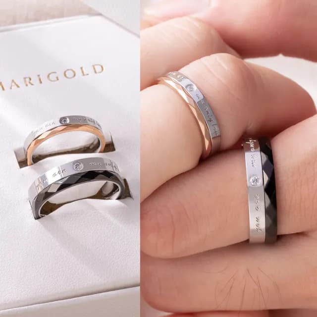【MARIGOLD 美爾朵】情侶對戒｜你是唯一西德鋼情侶戒指(情侶禮物/情人節禮物/送男友/送女友)