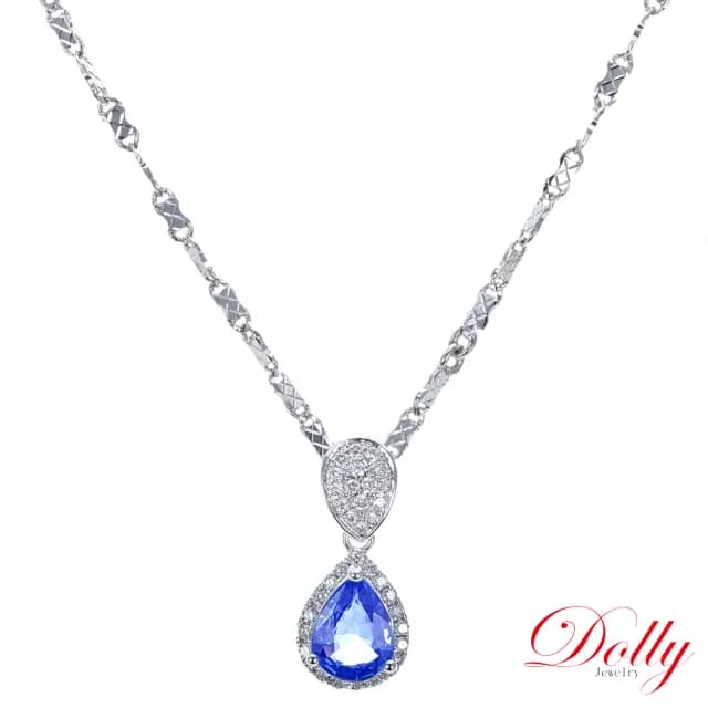 【DOLLY】1克拉 天然藍寶石18K金鑽石項鍊-002(母親節 長輩送禮 交換禮物首選)