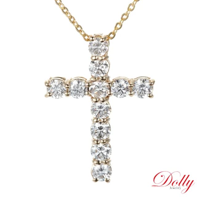 【DOLLY】1.40克拉 F/VS2天然鑽石18K黃K金十字架項鍊(母親節 長輩送禮 交換禮物首選)