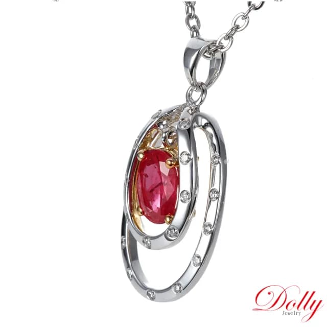 【DOLLY】1克拉 緬甸紅寶石14K金鑽石項鍊-007(母親節 長輩送禮 交換禮物首選)