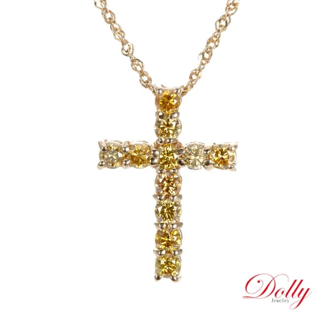 【DOLLY】0.50克拉 黃彩鑽18K金十字架鑽石項鍊-008(母親節 長輩送禮 交換禮物首選)