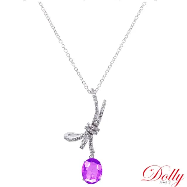 【DOLLY】1克拉 無燒斯里蘭卡艷彩紫羅蘭藍寶石18K金鑽石項鍊-003(母親節 長輩送禮 交換禮物首選)