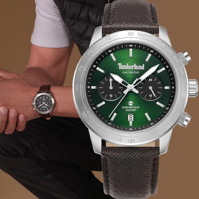 【Timberland】天柏嵐 RAYNHAM系列 兩地時間 多功能手錶-綠 禮物 送禮 推薦(TDWGF0075103)