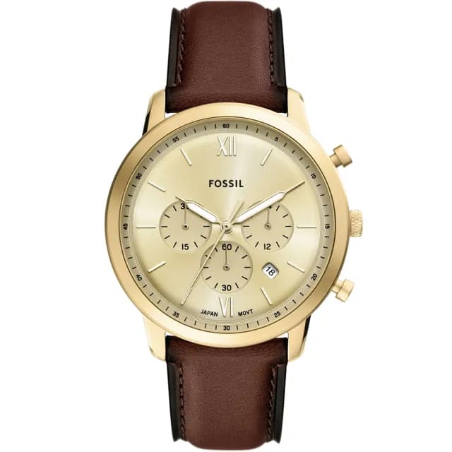 【FOSSIL】Neutra 復古紳士計時手錶-咖啡x金/44mm 禮物 送禮 推薦(FS6113)