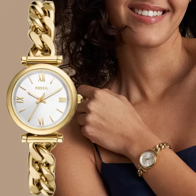 【FOSSIL】Carlie 優雅羅馬時刻手鍊女錶-金/28mm 禮物 送禮 推薦(ES5329)