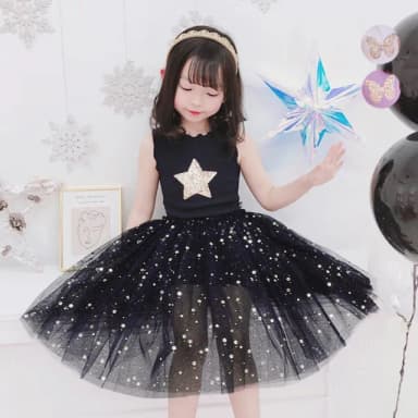 【橘魔法】無袖星星亮片小花蝴蝶挺紗裙洋裝(連身裙 澎澎裙 連身洋裝 連衣裙 紗裙 女童 兒童 童裝)
