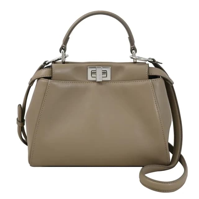 【FENDI 芬迪】Peekaboo 簡約品牌經典雙層單柄迷你手提秀包兩用包(淺灰)