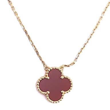 【VAN CLEEF & ARPELS 梵克雅寶】梵克雅寶 Vintage Alhambr 紅玉髓四葉幸運草18K金項鍊(展示品)