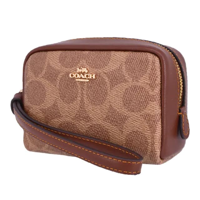 【COACH】經典 金字馬車LOGO 防刮皮革 手拿包 零錢包(老花咖)