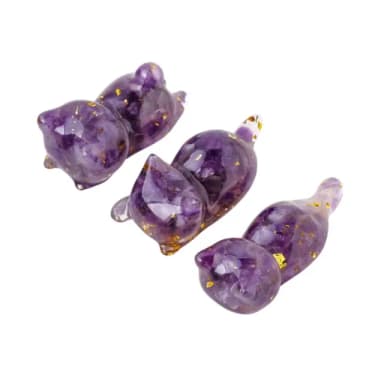 【工藝品】天然紫水晶碎石趴趴小貓-3隻組(筆架 生日 交換禮物 開運擺飾 筷架 拍攝道具 擺件 辦公室)