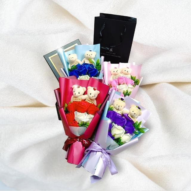【VENCEDOR】小熊造型7朵香皂花束(熊熊 玫瑰花束 情人節花束 畢業禮物 生日花束-1入)