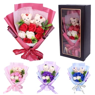 【VENCEDOR】小熊造型7朵香皂花束(熊熊 玫瑰花束 情人節花束 畢業禮物 生日花束-2入)