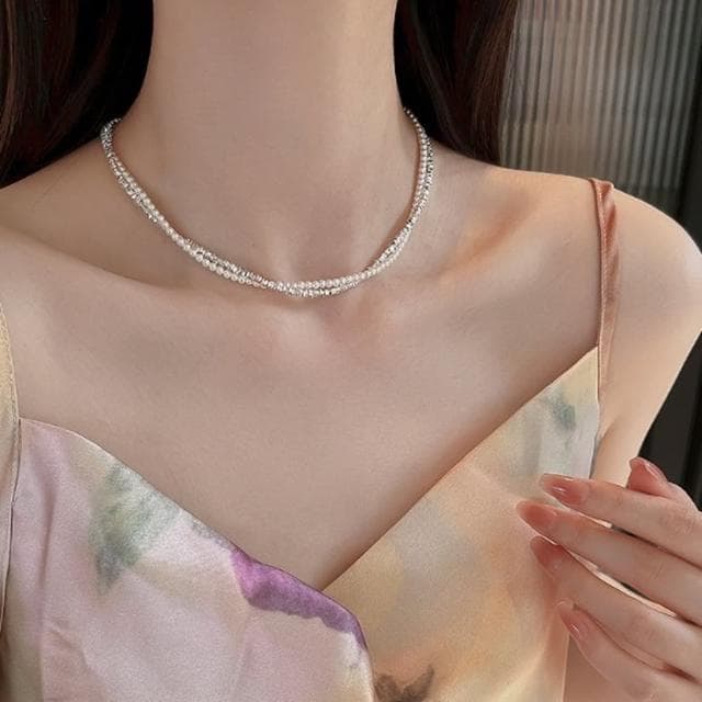 【Penny珮妮】雙層疊戴碎銀珍珠項鍊毛衣鍊(母親節 送女友 交換禮物 生日禮 情人節 尾牙 新年 結婚)