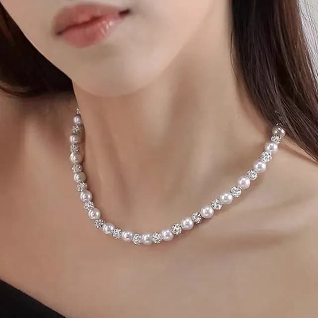 【Penny珮妮】玫瑰紫雪球間隔珍珠項鍊毛衣鍊(母親節 送女友 交換禮物 生日禮 情人節 尾牙 新年 結婚)