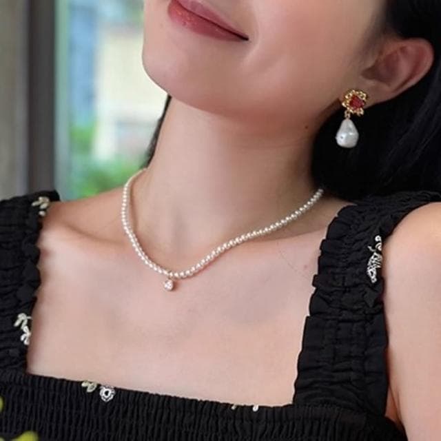 【Penny珮妮】方糖鋯石珍珠項鍊毛衣鍊(母親節 送女友 交換禮物 生日禮 情人節 尾牙 新年 結婚)