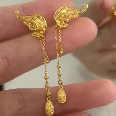 【Penny珮妮】越南沙金花絲鏤空蝴蝶耳釘(母親節 送女友 交換禮物 生日禮物 情人節 尾牙 新年 結婚)