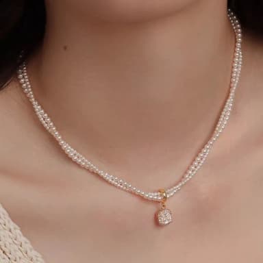 【Penny珮妮】雙層方糖疊戴珍珠項鍊毛衣鍊(母親節 送女友 交換禮物 生日禮 情人節 尾牙 新年 結婚)