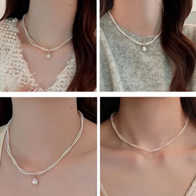 【Penny珮妮】雙層方糖疊戴珍珠項鍊毛衣鍊(母親節 送女友 交換禮物 生日禮 情人節 尾牙 新年 結婚)