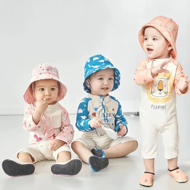 【Baby 童衣】兒童水果印花長袖防曬泳衣+遮陽帽套裝組 嬰幼兒可愛動物印花泳裝 88879(共６款)