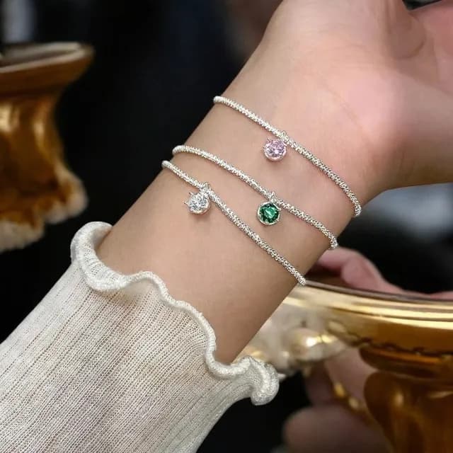 【維克維娜】單鑽墜波光鍊925純銀手鍊