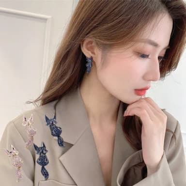 【MoonDy】925 純銀耳環 造型耳環 耳針 女耳環  耳釘 高級感 小狐狸 皓石耳環 正韓耳環 抗敏耳