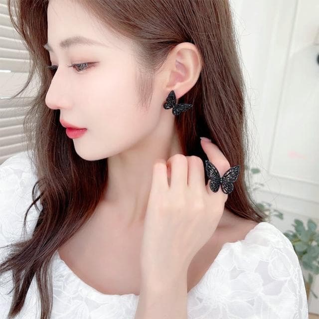 【MoonDy】耳環女 925純銀耳環 首飾 蝴蝶戒指 ins風 鋯石耳環 造型耳環 耳釘 抗敏耳環 開口戒指