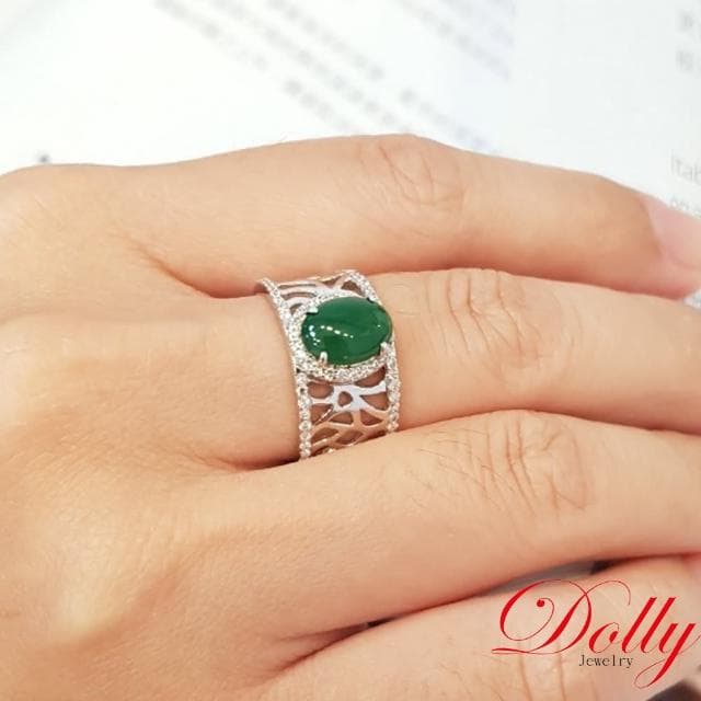 【DOLLY】買一送一 18K金 緬甸高冰種老坑綠A貨翡翠鑽石戒指(長輩送禮首選)