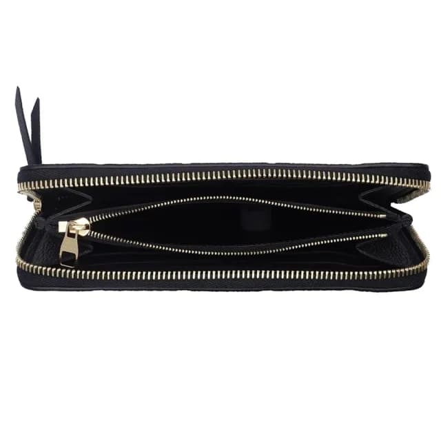 【Louis Vuitton 路易威登】M60171 經典Clemence系列Monogram Empreinte皮革壓紋拉鍊長夾/錢包(黑色)