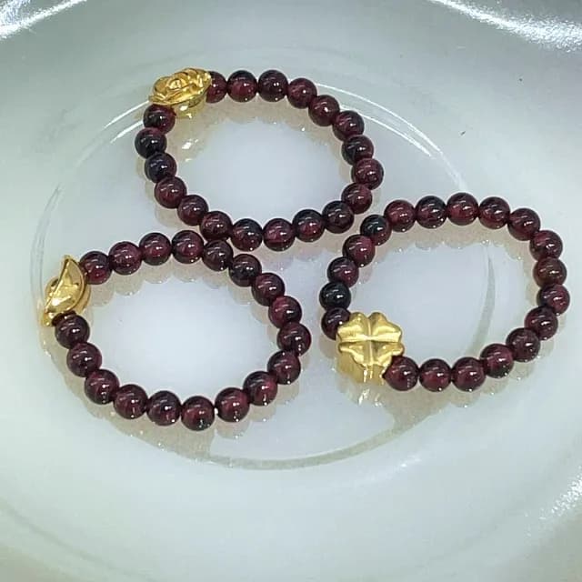 【Penny珮妮】黃金999石榴石彈力繩指環戒指3款可選(母親節 女友 交換禮物  生日禮 情人節 尾牙 新年 結婚)