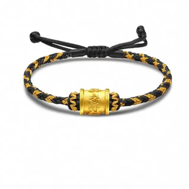 【Penny珮妮】黃金999 六字真言 編織手繩手鍊2色可選(母親節 交換禮物 送女友 生日 情人節 尾牙 新年 結婚)