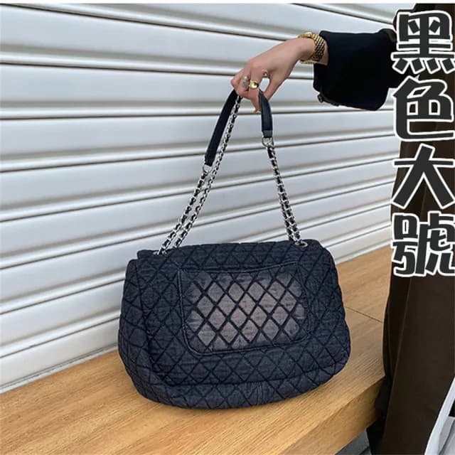 【MoonDy】情人節禮物 包包女 小香風包包 鏈條包包 大包包 菱格包包 洗水牛仔布包包 流浪包包 肩背包 斜背