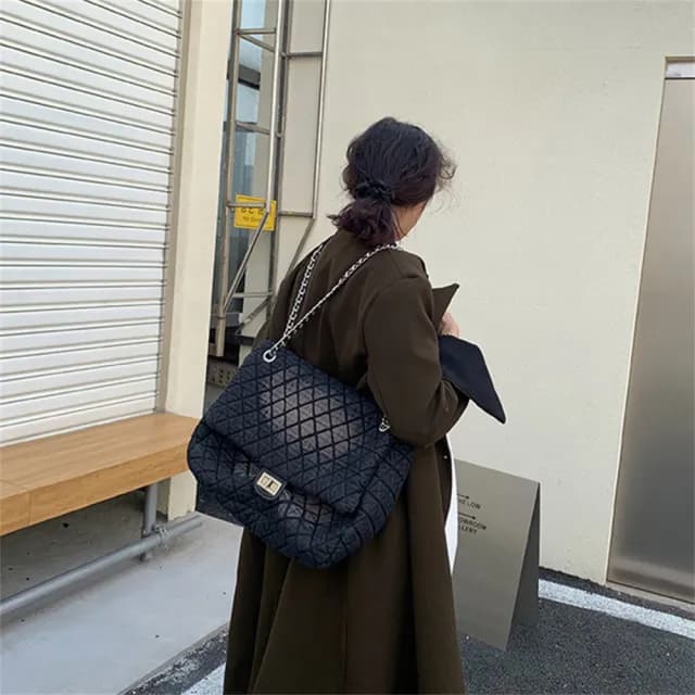 【MoonDy】情人節禮物 包包女 小香風包包 鏈條包包 大包包 菱格包包 洗水牛仔布包包 流浪包包 肩背包 斜背
