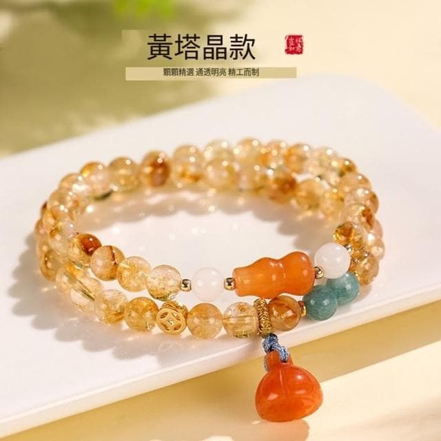 【Paiya 派亞】6mm黃塔晶串珠水晶手鏈女民族風文藝葫蘆金絲玉蓮蓬手串(送禮好物/交換禮物)