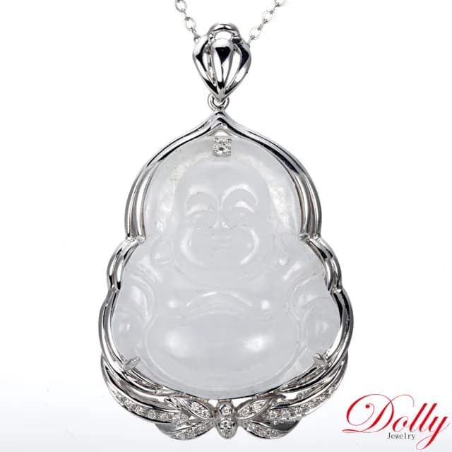 【DOLLY】14K金 緬甸冰種彌勒佛鑽石項鍊-006(現貨 母親節 長輩送禮首選)