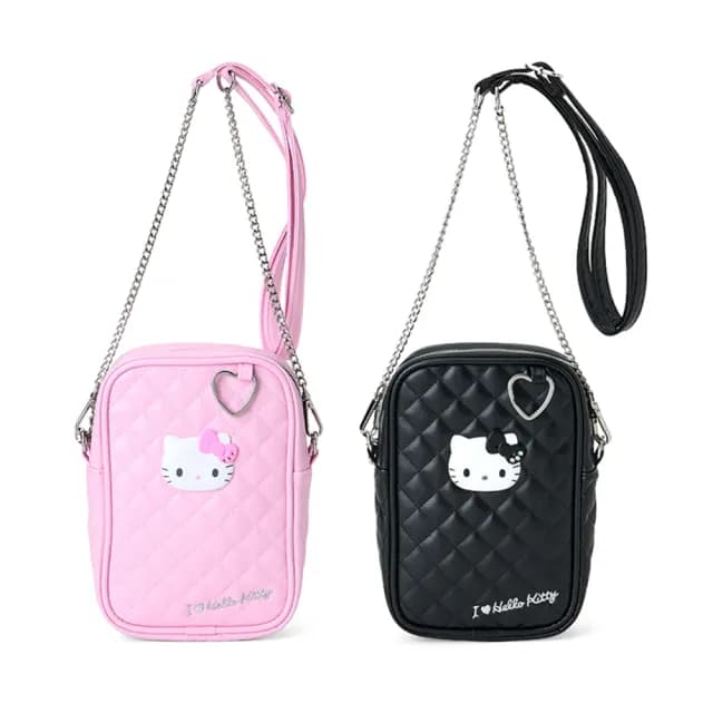 【SANRIO 三麗鷗】情人節禮物 復古菱格紋皮質迷你斜背包 經典 Hello Kitty 凱蒂貓