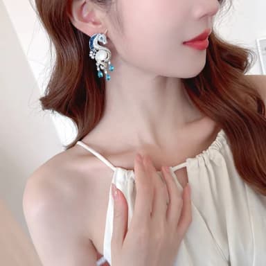【MoonDy】飾品 女生耳環 耳飾 水滴耳環 鋯石耳環 獨角獸 防過敏耳環 純銀耳環 925銀針 垂墜耳環 銀針