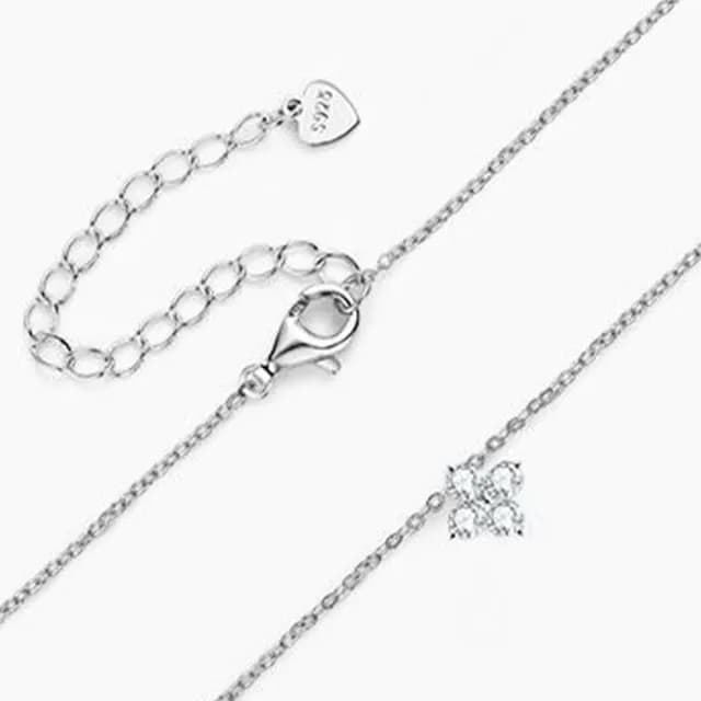 【MoonDy】項鍊 四葉草項鍊 莫桑石項鍊 銀飾 飾品 鋯石項鍊 幸運草 s925銀 首飾 花朵吊墜 18K金