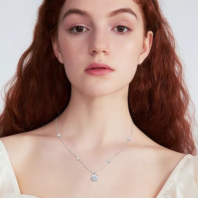 【MoonDy】項鍊 莫桑石項鍊 鋯石項鍊 銀飾 飾品 s925純銀 鎖骨鏈 滿天星點 吊墜 兩克拉 首飾 女