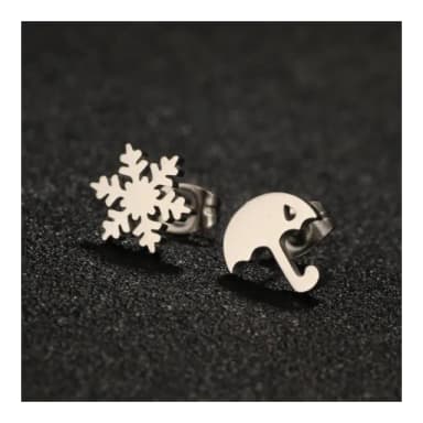 【VIA】白鋼耳釘 雨傘耳釘 雪花耳釘/時尚系列 不對稱雪花片與小雨傘造型白鋼耳釘(4色任選)