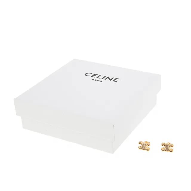 【CELINE】新款Triomphe萊茵石水晶金色飾面黃銅穿式耳環(金色)